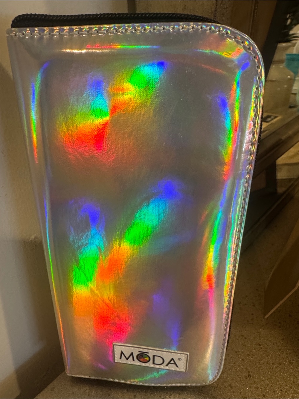 Moda Iridescent Holographic Zip Wallet - Silver with Rainbow Sheen